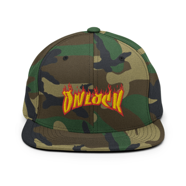 ONLOCK Yellow Red Flames Gnar Snapback Hat - Green Camo