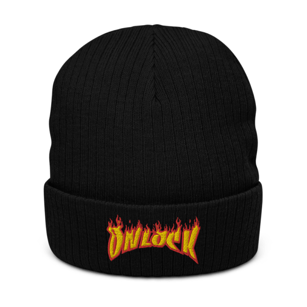 ONLOCK Yellow Red Flames Gnar Recycled Cuffed Beanie - Black
